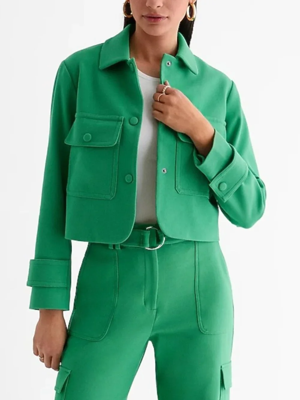 NWT Express Vibrant Green Cropped Utility Jacket - L